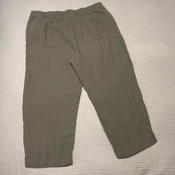 J. Jill Pure Jill L yarn-dyed linen pants olive color stretch waist w pockets - Picture 3 of 9